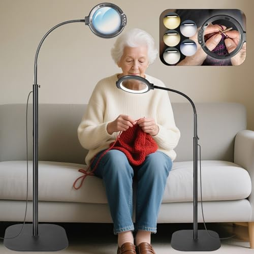 GABORISH 10X Standlupe mit Licht und Ständer, 3 in 1 Lupenlampe mit 54 LED, Flexible Schwanenhals Lupenleuchte mit Klemme, 5 Farbmodus Dimmbare Helligkeit Leselupe mit Licht für Senioren Groß