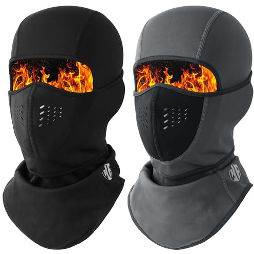 WTACTFUL Balaclava Ski Masks for Men Fleece Face Masks Men Cover for Women Cold Weather Winter Warm Breathable Windproof Thermal Mask for Skiing Snowboarding Snowmobile Motorcycle 2 Pack Black Gray
