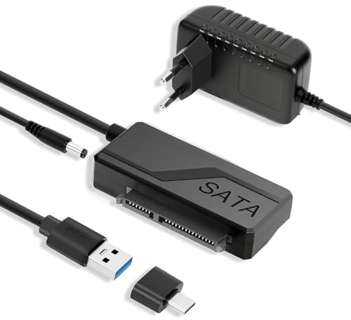 USB 3.0 zu Festplatten Adapter und SATA Adapter, USB C/USB3.0 auf SATAIII/II/I Sata USB für 2,5''und 3,5'' Zoll HDD/SSD Festplatte und SATA Optisches Laufwerk mit 12V/2A Netzadapter, UASP