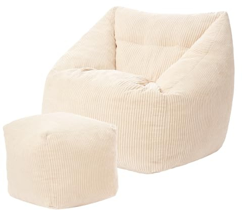 GREENSAPPIRE Sessel Wohnzimmer Sitzsack Cord Mit Fußstütze Boneless Couch Für Bean Bag Chair Geeignet Für Wohnzimmer Und Schlafzimmer Weiß
