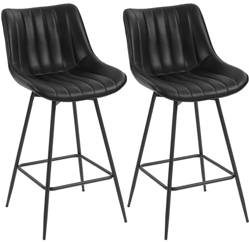 HOMCOM Juego de 2 Taburetes de Bar Giratorios, Taburetes Altos de Cocina con Respaldo Curvado y Reposapiés, Tapizado en PU, Marco de Acero, Sillas Altas de Cocina para Comedor, Salón, Negro