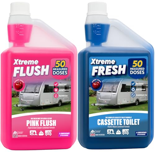 Xtremeauto Blue & Pink Toilet Fluid Twin Pack – Concentrated Cassette Toilet Formulas for Caravans & Motorhomes – 50 Doses Each, Septic Safe (1, Blue + Pink)
