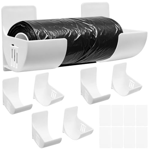 Fizleca 4 Pairs Wall Mounted Bin Bag Holder Self-Adhesive Plastic Bag Holder for Cupboard Door Storage, Foil and Wrap Organiser, Cling Film and Garbage Bag Dispenser (White)