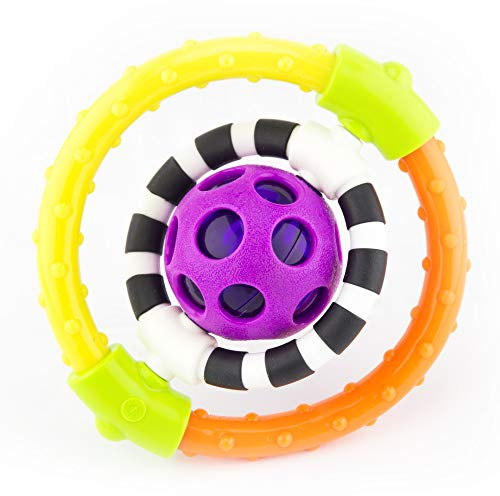 Sassy Spin and Chew Flex Ring Rattle with Dual Action Spinners, for Ages 0+ Months