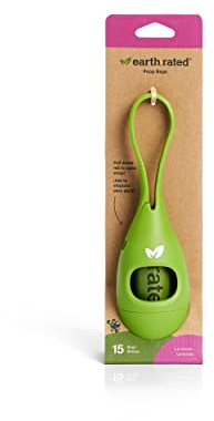 Earth Rated Dog Poo Bag Holder with Dog Poo Bags, Durable and Guaranteed Leakproof, Lavender Scented, 1 Dispenser and 15 Bags