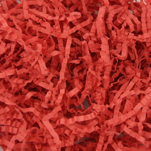 Emartbuy Red Shredded Paper 500g – Soft Tissue Gift Filling for Hampers, Packaging & Crafting | Lightweight Crinkle Paper for Gift Boxes, Baskets & Decorations