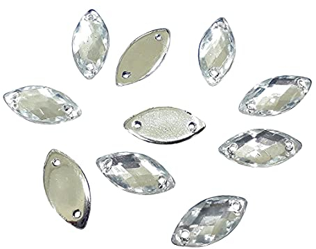 Juego de 100 piedras brillantes para coser, ovaladas, 15 x 7 mm, cristal acrílico, parte trasera plana, para ropa, manualidades, ropa y decoración