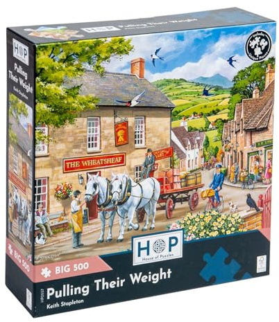 The House of Puzzles - Pulling Their Weight Jigsaw - Big 500 Piece Jigsaws For Adults, Extra Large Pieces, Artist Illustrated, Scenic Landscape, Deluxe Puzzle Gifts