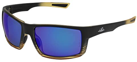 Bullhead Safety Amberjack Polarized Safety Glasses with Performance Fog Technology, Blue Light Glasses with UV Light Protection and Anti-Scratch Coating, Blue Mirror Lenses, Tortoise/Black Frame