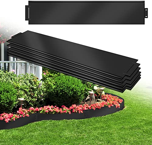 AufuN Rasenkante Metall 10 m x 15 cm Verzinkt Beetumrandung Beeteinfassung Mähkante Palisade 10 Stücke 100 cm x 15 cm (L x H) Rasenkante Verzinkt -Schwarz