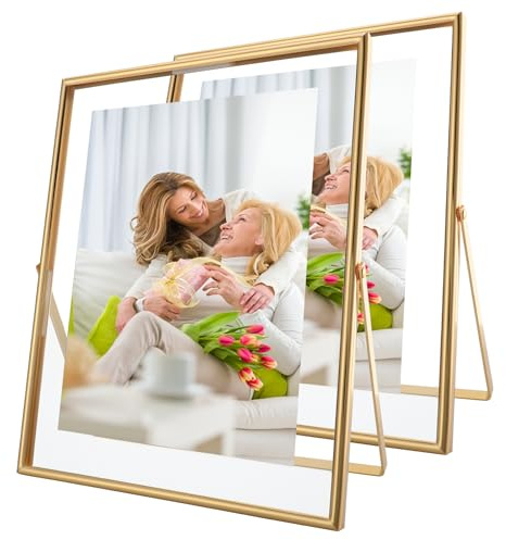 AhaGo Gold Floating Picture Frame, Set of 2, 8x10 Inches, For Photo 7x9, 6x8, Classy For Mother's Day, Wedding, Anniversary, Home or Office Decoration
