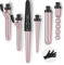 Curling Wand Iron Tongs 9mm-32mm PTC 6 in 1 Ceramic Barrels LCD 80°C-230°C Temperature Control (Pink)
