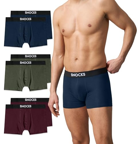 Snocks Boxershorts Herren Bio Baumwolle (6er Pack) Unterhosen Herren ohne einschneidenden Gummibund - Gr. L - Blau Rot Grün