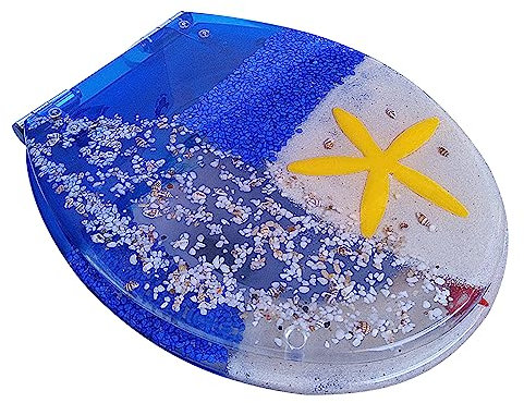 Wc Brille Mit Absenkautomatik, Polyresin Toilettensitz Universale, Toilettensitz, Edelstahlscharniere, Leichte Reinigung Einfache Montage, Quick-Release, Wc Sitz Starfish, Ozean(Color:A)