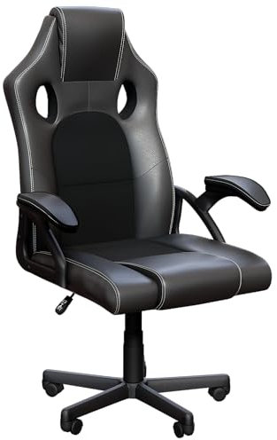Vida Designs Coma High-Back Gaming Chair Leather With Breathable Mesh Ergonomic Swivel Computer Racing Gamer Desk Chair For Home Office With Wheels (Black) (UKFR Certified)