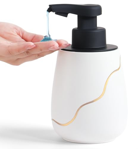 BosilunLife Automatic Foaming Soap Dispenser - Touchless Hand Wash Dispenser for Bathroom Ceramic Smart Electric Auto Dish Soap Dispenser Waterproof, USB C Rechargeable (White, Liquid Pump)