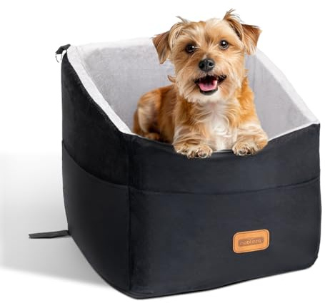Nobleza Dog Car Seat, Soft Velvet Dog Booster Seats with Thick Cushion, Durable Elevated Car Bed for Small Dogs, Non-Slip Detachable Washable Travel Bed with Safety Leash