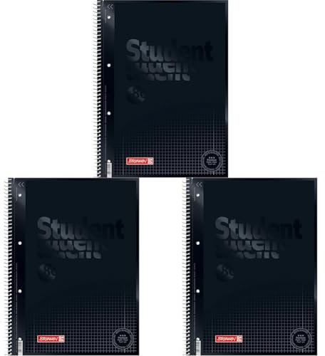 Brunnen 1067928190 Notizblock/Collegeblock Student Colour Code (A4 kariert, Lineatur 28, 90 g/m², 80 Blatt) schwarz (Packung mit 3)