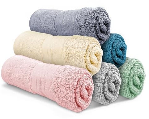 Neneh Tayyiba 6 Pack Hand Towels for Bathroom, Soft, Highly Absorbent & Fast Drying Face Cloths, Durable & Gentle Wash Cloth for Face, Hands & Body, 33 x 33 cm
