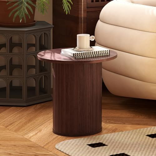 COSVALVE 40CM Round Wood End Table, Circle Farmhouse Side Table for Living Room, Bedroom, Balcony, Small Spaces, Dark Brown