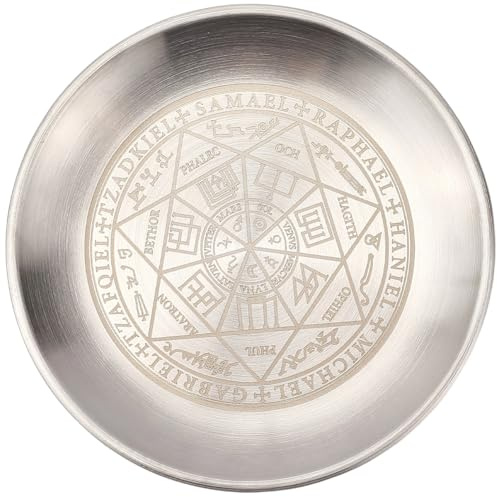 CREATCABIN Bol D'Offrande Constellation Assiette Rituelle D'Autel en Acier Inoxydable Cristal Argenté Bol Plat de Rangement Plateau Rond Plat de Prière Bougeoir Plat à Bijoux pour Encensoir 14x14cm
