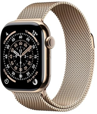 Apple Watch Series 11 GPS + Cellular 42 mm Smartwatch mit Titangehäuse in Gold und Milanaise Armband in Gold, Schlafindex, Fitnesstracker, Gesundheitsüberwachung, Always-On Display, Wasserschutz