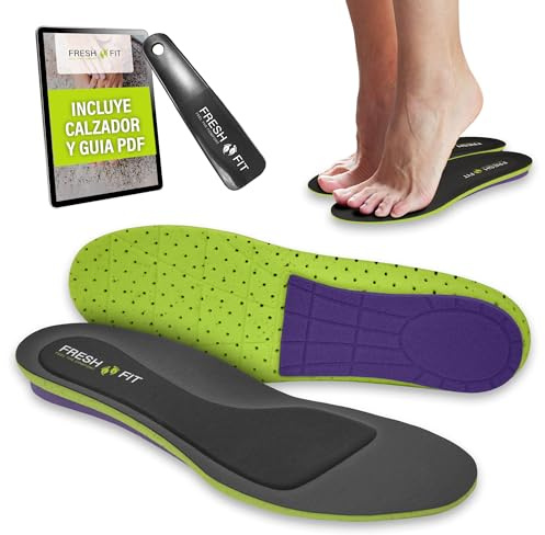 Plantillas Fascitis Plantar Hombre y Mujer con 3 Densidades Combinadas | Acolchadas y Flexibles (Sin Plástico Rígido) | Soporte Memory Foam | Hecho en España | Pack con Calzador y Guía (35-38)