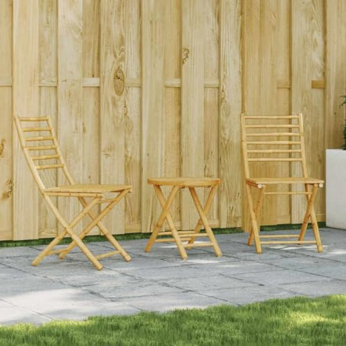 Set di 3 bistrò in bambù pieghevole, tavolo da giardino e 2 sedie, resistente alle intemperie, per balcone, terrazza, giardino, effetto legno naturale, salvaspazio