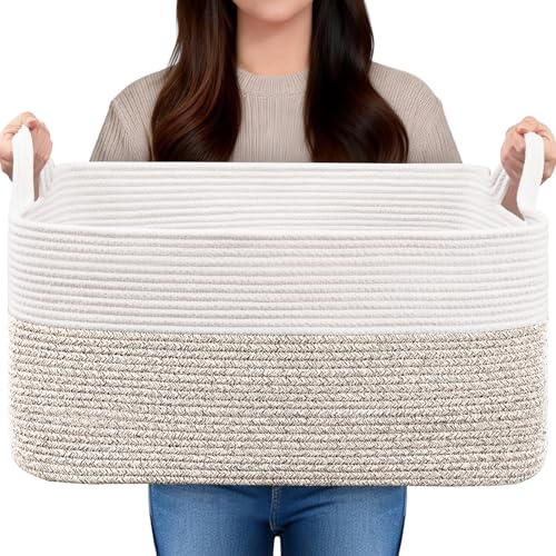 Mavivegue Large Storage Basket,65L Woven Blanket Basket,Toy Basket Handle