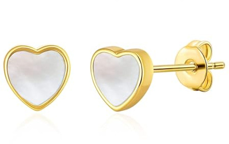 Philip Jones 18k Gold Plated Mother of Pearl Heart Stud Earrings