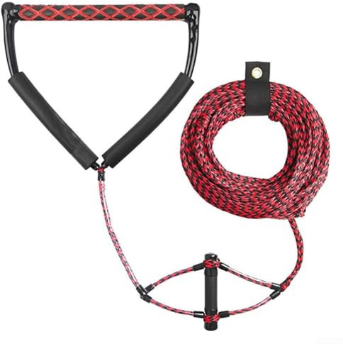 Corda per wakeboard per sci d'acqua, corda per wakeboard, 20 m, manico in EVA per ginocchiere, attività acquatiche, costruzione in polietilene ad alta resistenza, carico di rottura 997,9 kg (rosso