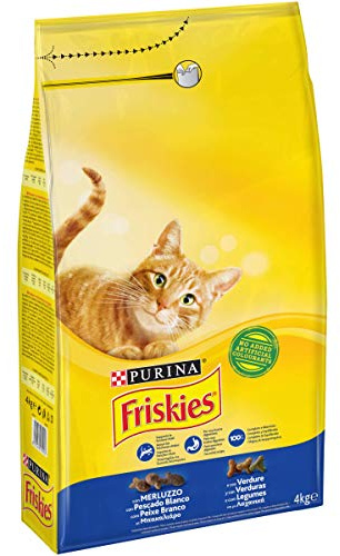Friskies Purina Crocchette Adult Secco Gatto, con Merluzzo, con Verdure - Un Sacco da 4 kg
