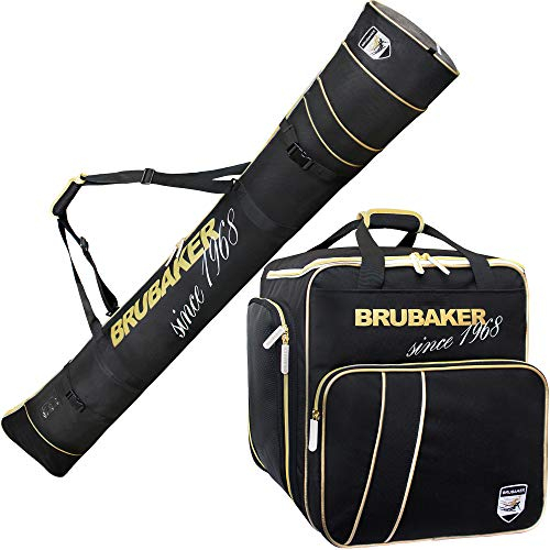 BRUBAKER Kombi Set Grenoble - Skisack und Skischuhtasche - Schwarz Gold - 190 cm