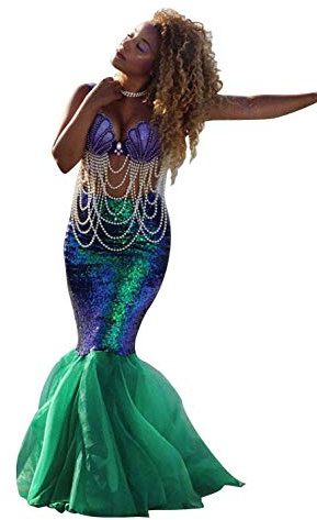 Loalirando Costume de Sirène pour Femme Jupe Pailletée Maxi-Longue pour Le Déguisement Sirène Cosplay Halloween Carnaval Scène, Vert M