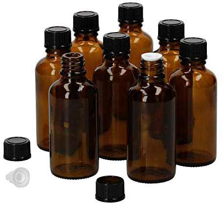 MamboCat 8tlg.-Set Miniaturflaschen mit Tropfer 50 ml I Tropfflasche aus Braunglas I Apothekerfläschen mit Tropfeinsatz I UV-geschützte Medikamenten-Aufbewahrung I Wiederverwendbar