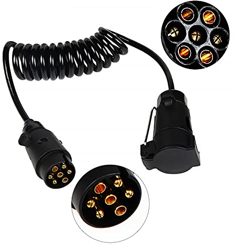 EXLECO Cableado del Remolque 7-7 Pin Cable de extensión Remolque 2M Conectores de la Caravana para Automóviles Enchufe del Remolque con Cable de Resorte