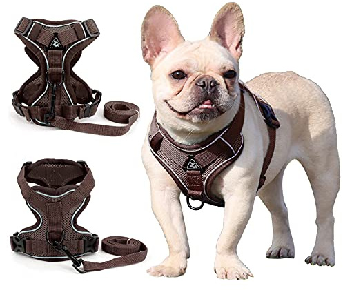 Zunea Hundsele för små & medelstora hundar, inget drag, västsele för valpar, katter, guideset, justerbart reflekterande nät som andas, lätta selar, rymningssäker för promenader, träning, brun, M