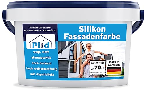 plid® Pintura para fachadas de silicona, color blanco mate, 10 l, para hormigón, mampostería, sótano, fachada y zócalo, color blanco para paredes exteriores 10 l, color exterior blanco resistente a la