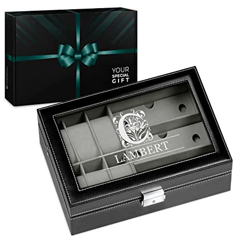 Maverton Boite a montre avec Vitre Gravée - Coffret Cadeau Personnalisé pour Montres et Lunettes - Boîte de rangement pour lui – Idee Cadeau Homme - Cadeau Anniversaire Homme - Cadeau Noel - majuscule