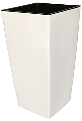 KOTARBAU® Macetero Cuadrado Con Inserto Extraíble 170 x 170 x 325 mm, Blanco Mate, de Plástico, Tiesto Decorativo Alto Para Interior y Exterior