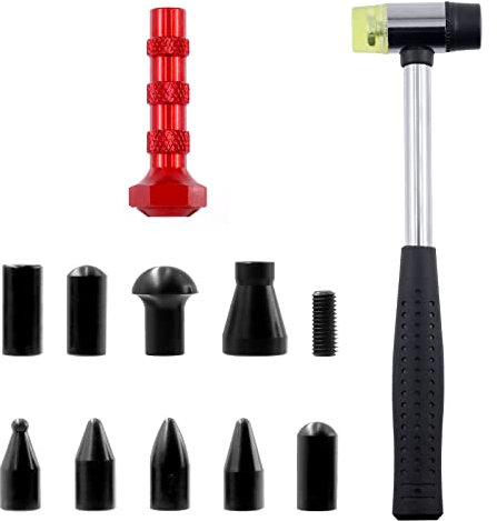 Swpeet 11 kit di strumenti per la riparazione di ammaccature senza vernice, un martello in gomma per ammaccature, una penna in metallo con 9 teste di forma diversa, strumenti per la rimozione delle