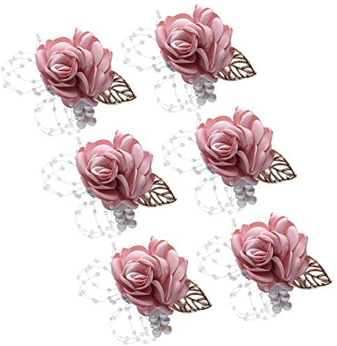 Handgelenk Blumen für Hochzeit,6 Stück Handgelenk Corsage Armband Elastisch Perle Blumenarmband Blumenschmuck für Hochzeit,Festival,Strand Party,Abschlussball Zubehör für Braut Brautjungfer,Rosa