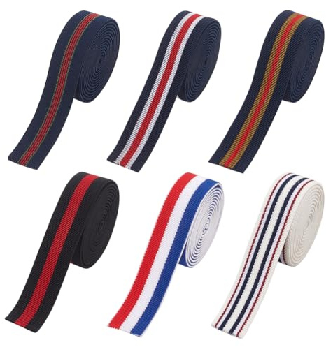 FINGERINSPIRE 11 m 25 mm Banda Elástica Ancha De Sarga Con Rayas Tricolores Cinta Elástica De Una Cara Con Rayas Tricolores Para Coser Cinta Elástica Punto De Poliéster