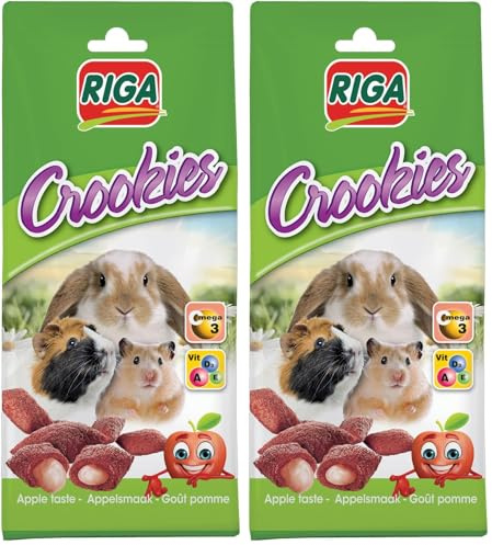Riga - Crookie di mela - Biscotti croccanti per conigli nani, porcellini d'India e piccoli roditori - Ricchi di vitamine e Omega 3-50 g (Confezione da 2)