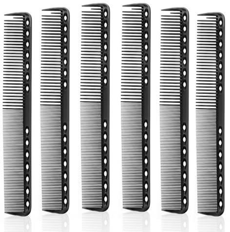 Salbsever 6 Stück Kohlefaser-Schneidkamm – Friseur & Friseur Kamm, hitzebeständig, mittlere und feine Zähne für Männer und Frauen, Haarschneidekämme, Heimsalon