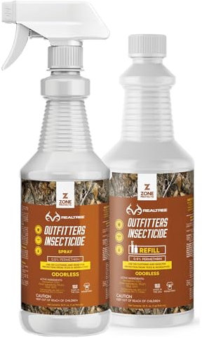 Zone Realtree Outfitters Spray Permethrin Insecticide 32oz Spray Plus 32oz Refill Bundle; Permethrin Controls Ticks, Mosquitoes, Chiggers on Clothing, Boots and Gear