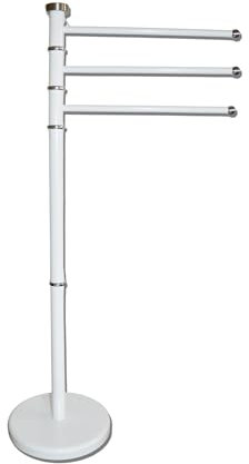 BM Piantana Portasciugamani da Terra in Metallo Cromato Bianco con 3 Bracci Girevoli – Accessorio Bagno Elegante, Stabile e Facile da Montare