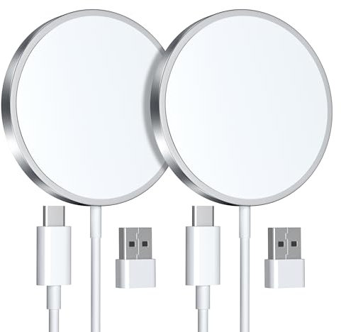 [2 Pack] Cargador inalámbrico magnético 15W, Cargador mag~Safe rápido Compatible con iPhone 17/16/15/14/13/12 Pro MAX/Plus/Mini y AirPods 4/3/2/Pro 2 (Blanco)