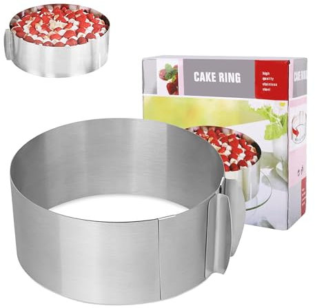 Cake Ring Adjustable16 to 30CM, Stainless Steel Mousse Ring, Cake Baking Ring, Round Cake Ring Mould for Cooking Crumpets Eggs Pastry Mousse Desserts-15CM Height