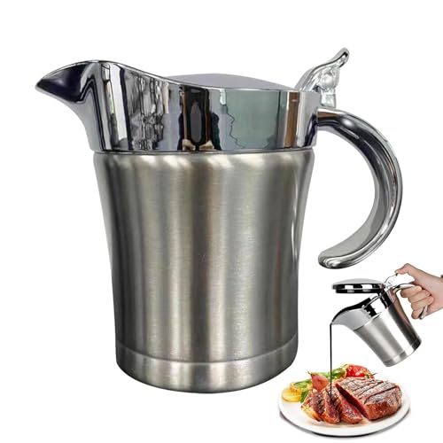 Salsiera con coperchio, caraffa per salsa in acciaio inox con coperchio incernierato, brocca per salsa a doppia parete, bottiglia per salsa isolata a doppia parete, pentola portatile per salsa |